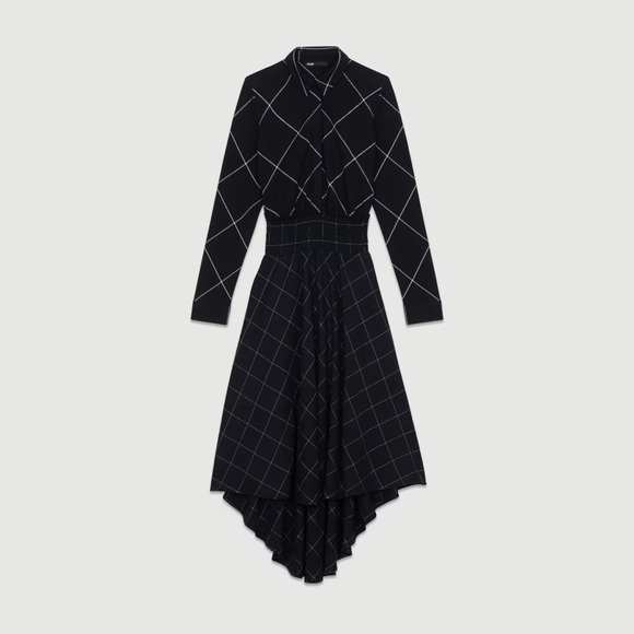 NWOT Maje Ralek Checked Asymmetric Midi Shirt Dress - Picture 1 of 11